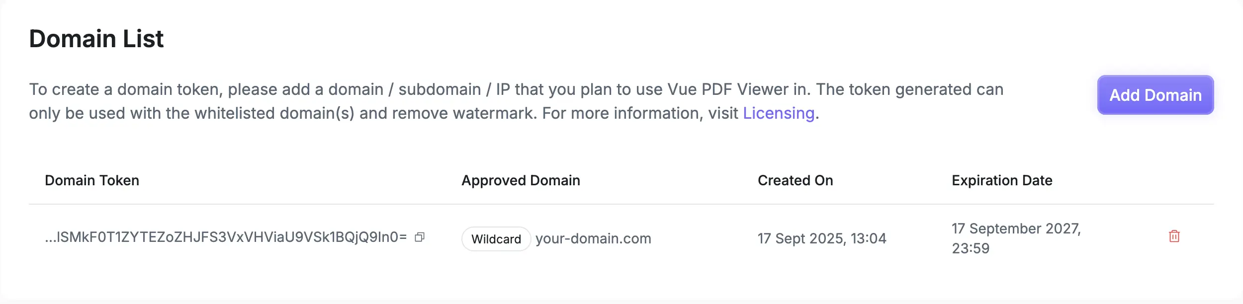 An image of how to add wildcard domain with Vue PDF Viewer