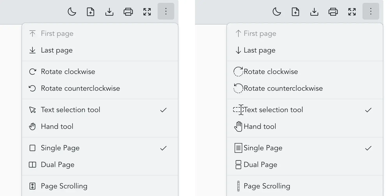 Example of each more options icon replaced